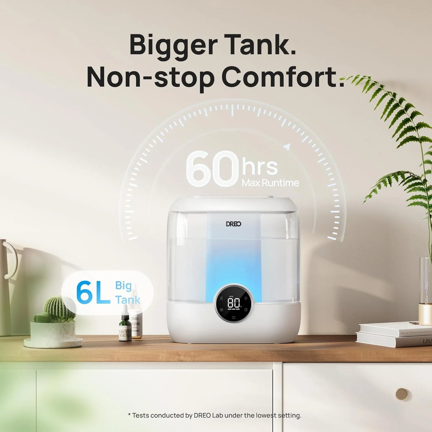 6L Top Fill Humidifiers for Bedroom, 60H Runtime, 28 Db Quiet Supersized Cool Mist Humidifiers for Large Room, Air Humidifier for Home, Baby, Plant, Indoor, Night Light, Ultrasonic